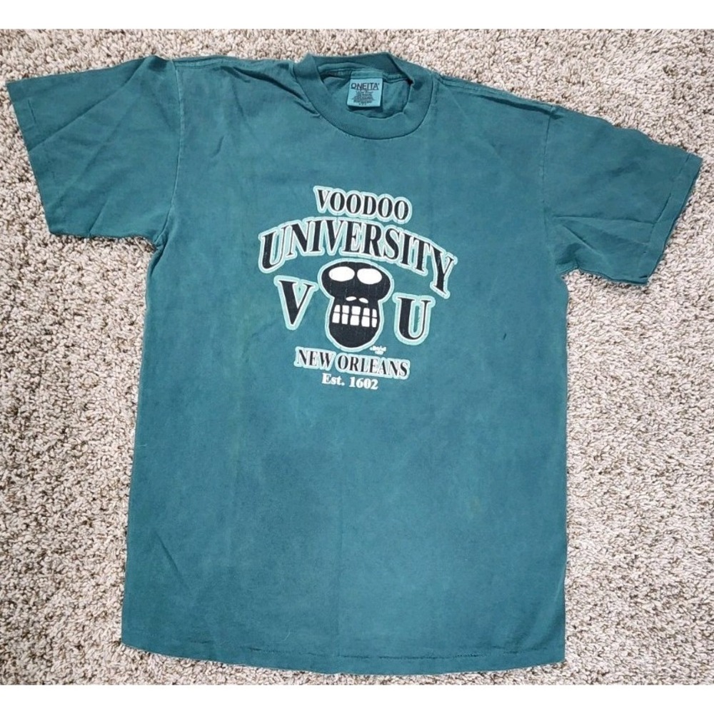 Vtg Voodoo University New Orleans 90s Skull Preshrunk Medium Single Stitch Shirt